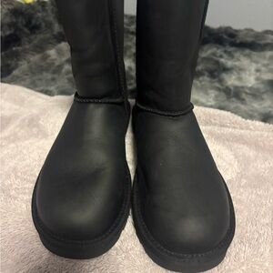 UGG Black Leather Mid-Calf Heeled Boots